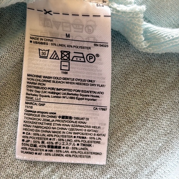 GAP Soft Minty Blue Linen V-Neck Tunic Sweater Ribbed Side Insets Vented Hem - Picture 10 of 12